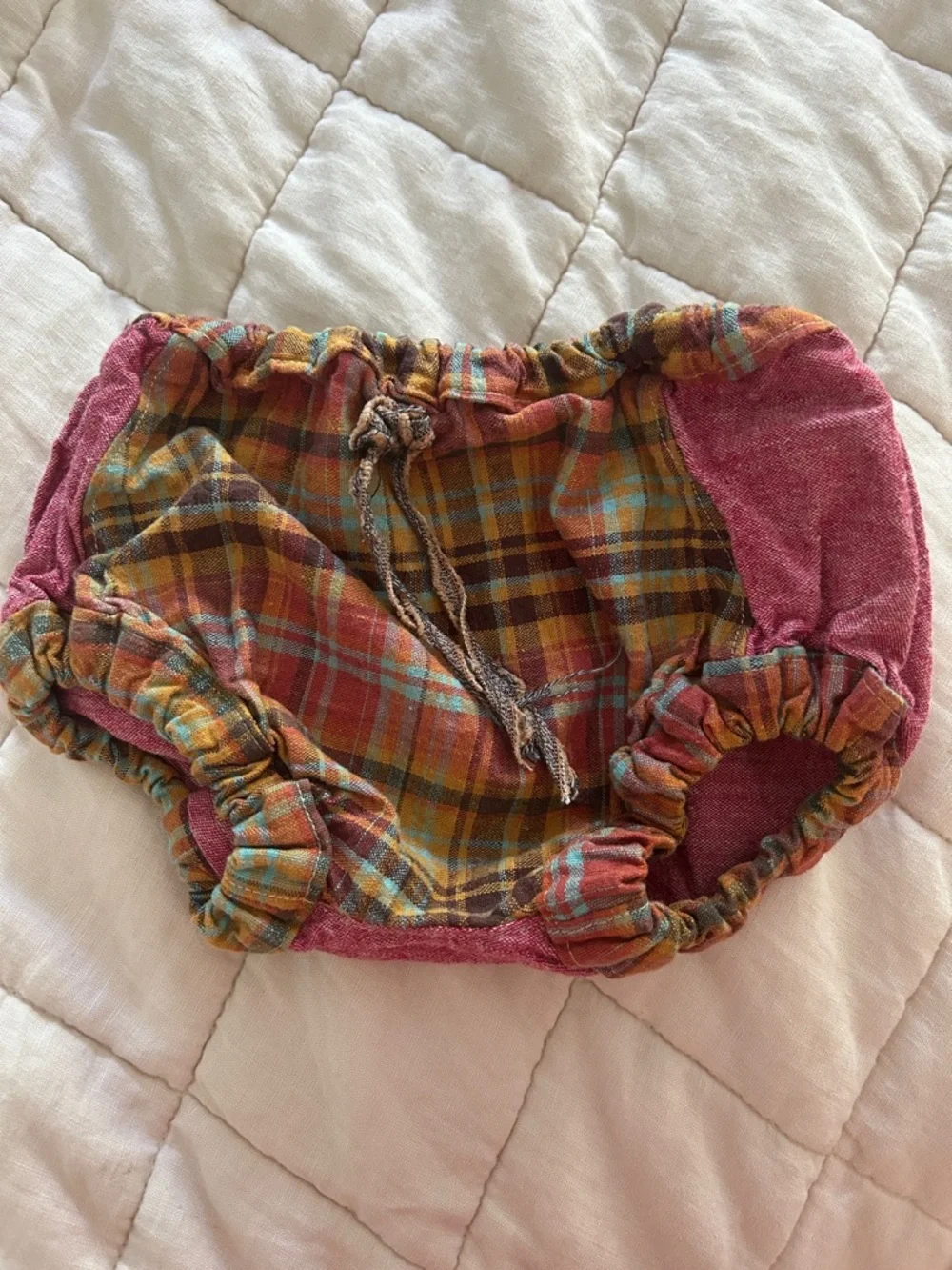 James Vincent 3-6m Plaid and Pink Cotton/Linen Bloomers